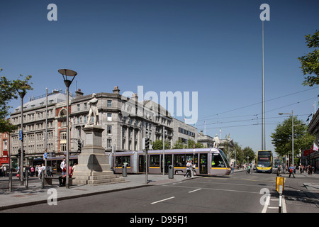 Luas train crosses O`Connell Street Dublin Stock Photo